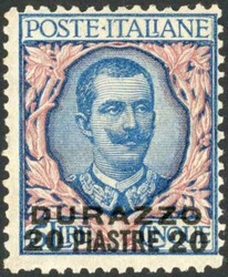 ITALIAN POs IN LEVANT - DURAZZO: 1909-11 20pi on 5 lire unmounted ...