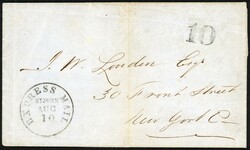 ST. JOHN "EXPRESS MAIL" CDS COVER: 10 Aug. 1853 EL (vert. fold &amp; ...