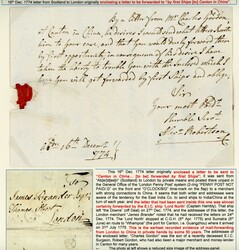 RARE 18th CENTURY COVERING LETTER FOR MAIL SENT TO "CANTON IN CHINA" ...