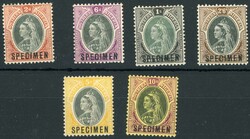 QV 1901-02 'SPECIMEN' TYPES: Mint group of 6 of the 9 listed values. ...
