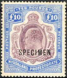 KEVII 1908 £10 PURPLE & ULTRAMARINE OPTD. "SPECIMEN": Good mint ...