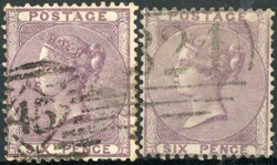 1857 EMBLEMS WATERMARK: 6d lilac, two examples with inverted ...