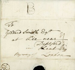 EARLY SHORT-LIVED LARGE "B" WITH "ris" &amp; "tol" IN THE LOOPS ON ...