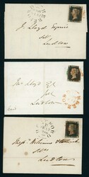 1d BLACKS ON TRIO OF COVERS EX HEREFORD - INC. REUSED STAMP: 5/16 ...