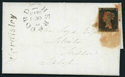 EARDISLEY VILLAGE MARK & MALTESE CROSS ON 1d BLACK COVER: 8 Oct. 1840 ...