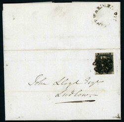 4-MARGIN 1d BLACK & LEINTWARDINE MILEAGE ON COVER: 24 Mar. 1841 EL ...
