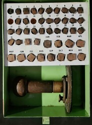 APPLEBY PARCEL POST HAND STAMPER: A small metal box with hinged lid ...