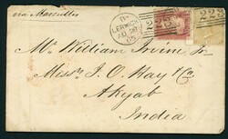 LERWICK TO BURMA COVER WITH UNUSUAL FRANKING: 23 Aug. 1865 env. from ...