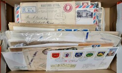 WORLD ACCUMULATION OF REGISTERED MAIL FROM 1924 in a shoe box. Many ...