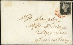 PLATE 1a NF tied by a good red MX to 5 July 1840 local Shrewsbury env ...