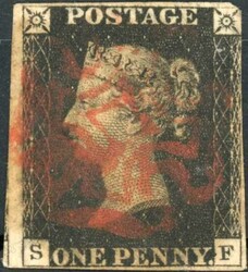 PLATE 1a - SF - INTENSE BLACK: A four margined example with red MX ...