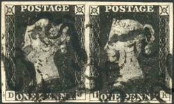 PLATE 1b - DJ-DK: A wide margined pair with black MX cancellations. ...