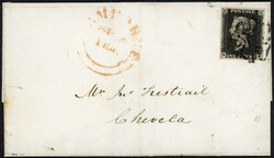 PLATE 1b NF tied by an almost complete black MX to 6 Sept. 1841 E ...