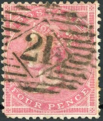 1857 LARGE GARTER WATERMARK - ORDINARY PAPER: 4d rose used example ...