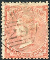 1862 LARGE GARTER WATERMARK: 4d red plate 3 RJ with inverted ...