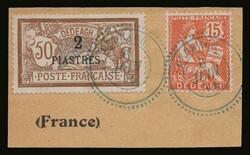 French post office: 15c. and 2pi./50c. on fragment cancelled "DEDEACH ...