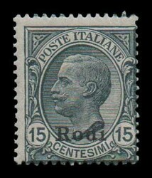 Italian Occupation: 15c. "Consecutive overprints" with "Rodi". VF ...
