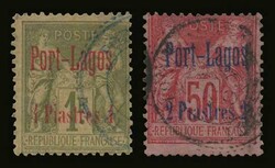 French post office: 6 values complete set "Port-Lagos" overprint, u. ...