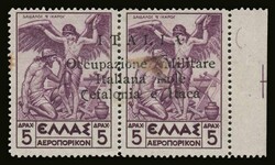 Italian occupation: 5Drs+5Drs in pair "Argostoli overprints", with ...