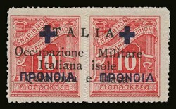 Italian occupation: 10lep.+10lep. in pair "Argostoli overprints" on ...