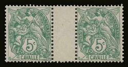 French post office: 5c. in gutter pair without numbers "CAVALLE" ...