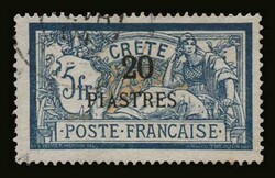 French Post issues: 5 values complete set "Surcharged Crete issue", u ...