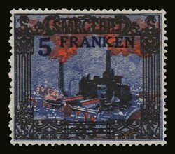 Germany-Saarbebiet: 1921 5 Fr./25 M. m. Mi. 83