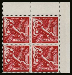 Monaco: 1952 Olympic games. Yv. 51/54 aerien in corner B4's, u/m. VF