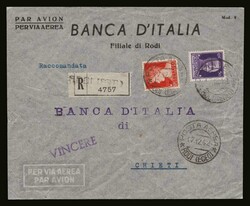 Italian occupation: "Banca d'Italia" registered airmail cover franked ...