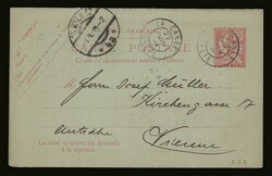 French post office: Part of double PS 10c. cancelled "LA CANEE 22 ...