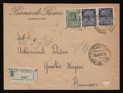 Italian dominion: "Banco di Roma" registered cover franked with 25c ...