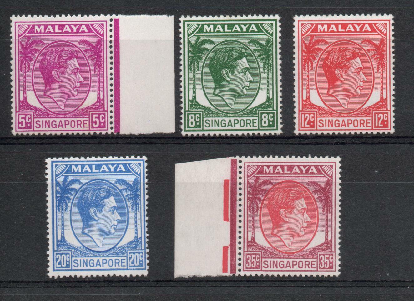 1952 | SINGAPORE SG 19a, 21a, 22a,24a, 25a PERF 17.5 X 18 ...