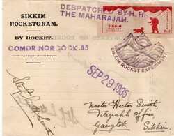 1935 | INDIAN ROCKET MAIL SIKKIM Sikkim Rocketgram "Despatched by H.H ...