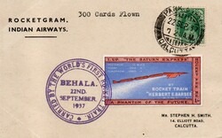 1937 | INDIAN AIRWAYS ROCKET GRAM CARD Carried By The Worlds First ...