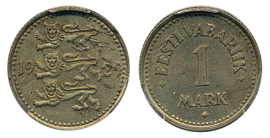 Estonia, KM 1a 1 mark 1924 Graded by PCGS as MS63