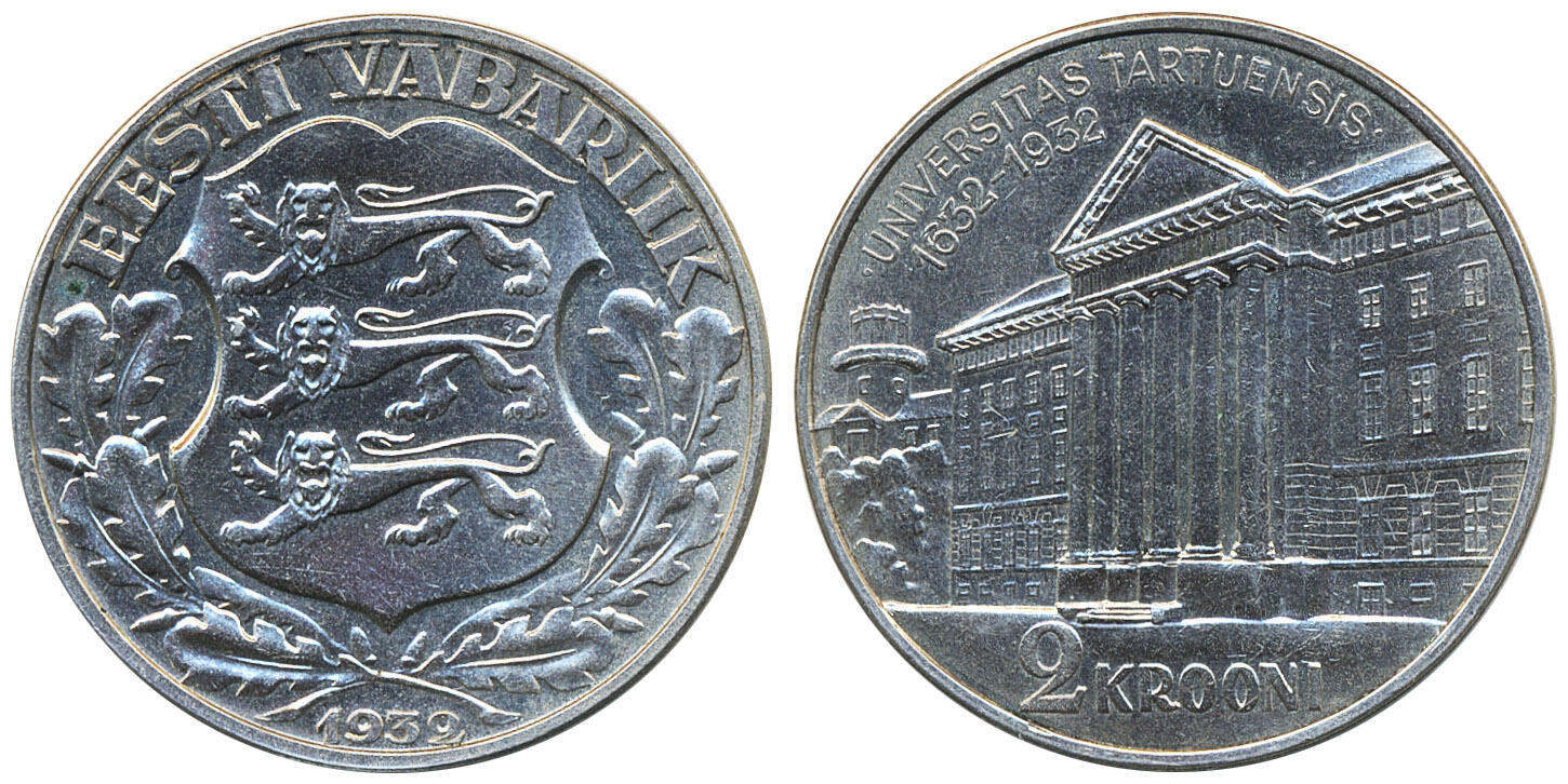 Estonia, KM 13 2 krooni 1932 Cleaned. UNC