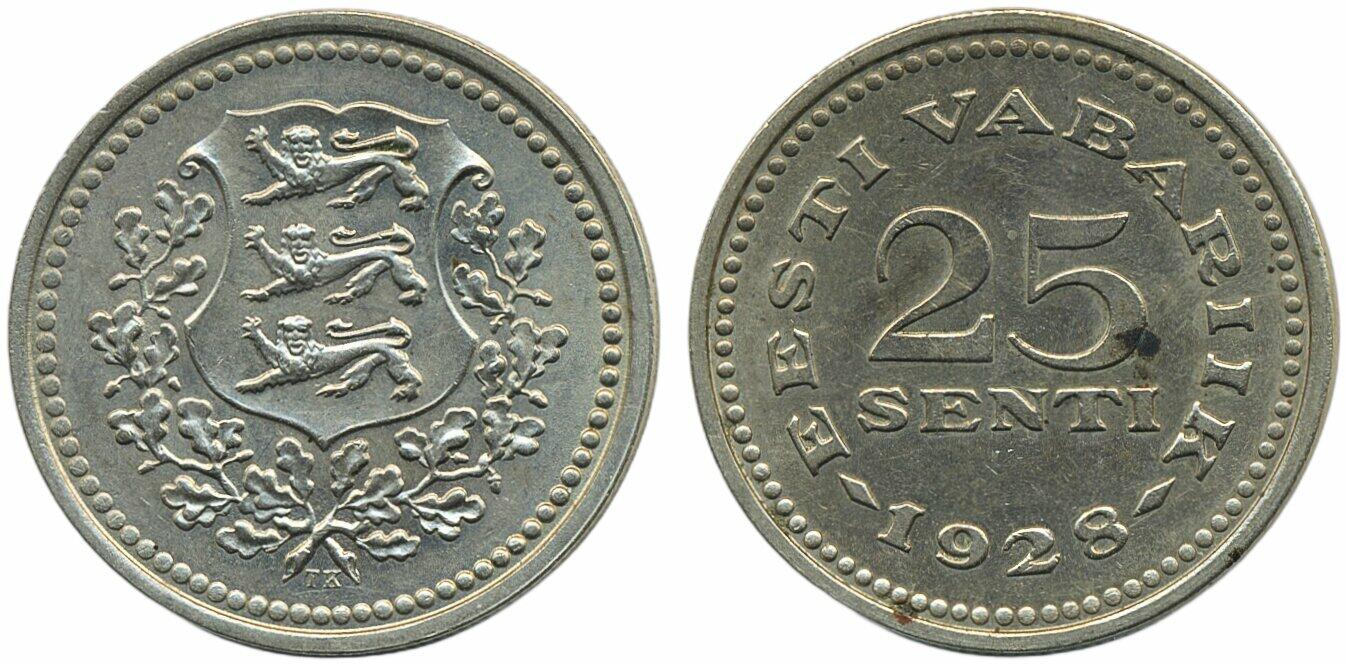 Estonia, KM 9 25 senti 1928 XF
