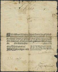 Sweden, 9 daler KM 1776 No. 15260. Reinforced paper and partial paper ...