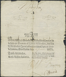 Sweden, 2 riksdaler banco 1803 No 58920. Dated 10 Jul 1823. Some ...