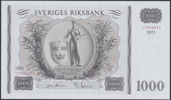 Sweden, SF 9:1 1000 kronor 1971 No: 17042421 01/0Automatisch ...