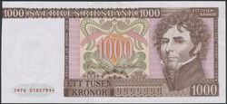 Sweden, SF 10:2 1000 kronor 1976 No: 0185793*. Replacement note