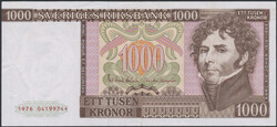 Sweden, SF 10:2 1000 kronor 1976 No: 0419974*. Replacement ...