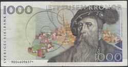 Sweden, SF 11:2 1000 kronor 1989 No: 9004609637*. Replacement note