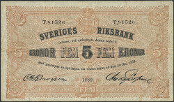 Sweden, SF 4:1 5 kronor 1889 No: T