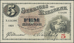 Sweden, SF 7:4 5 kronor 1921 Not folded