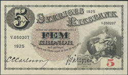 Sweden, SF 7:8 5 kronor 1925 Not folded