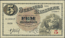 Sweden, SF 7:9 5 kronor 1926 Not folded