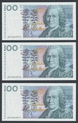 Sweden, SF 15:1 100 kronor 1996 Five banknotes in sequence, No: ...
