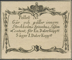 Sweden, Stockholm Spinnhus. 1 daler kopparmynt ND (18th Century), ...