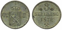 Norway, Karl XV NM 15A 3 skilling 1872 1+/01